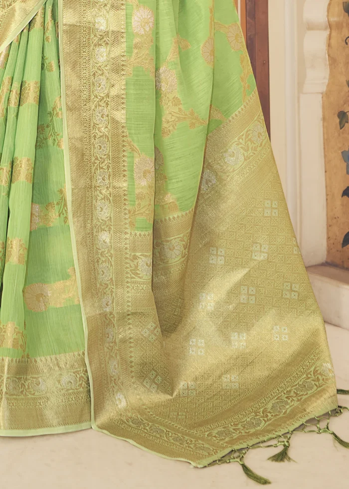 Pista Green Woven Linen Silk Saree