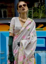 Powder Gray Parsi Weave Cotton Silk Saree