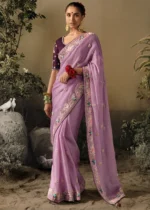 Purple Embroidered Dola Silk Saree