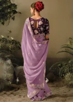 Purple Embroidered Dola Silk Saree