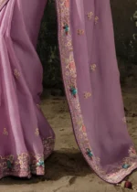 Purple Embroidered Dola Silk Saree