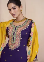 Purple Embroidered Silk Lehenga Suit