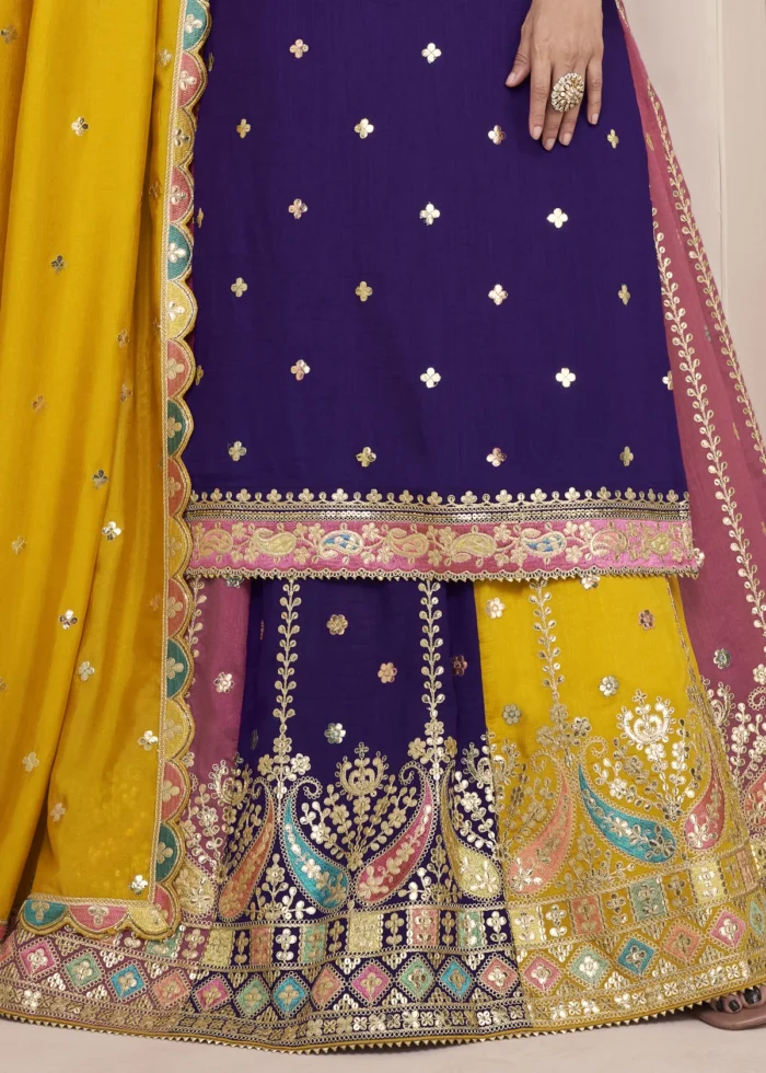 Purple Embroidered Silk Lehenga Suit