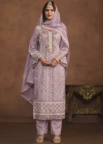 Purple Embroidered Suit in Organza