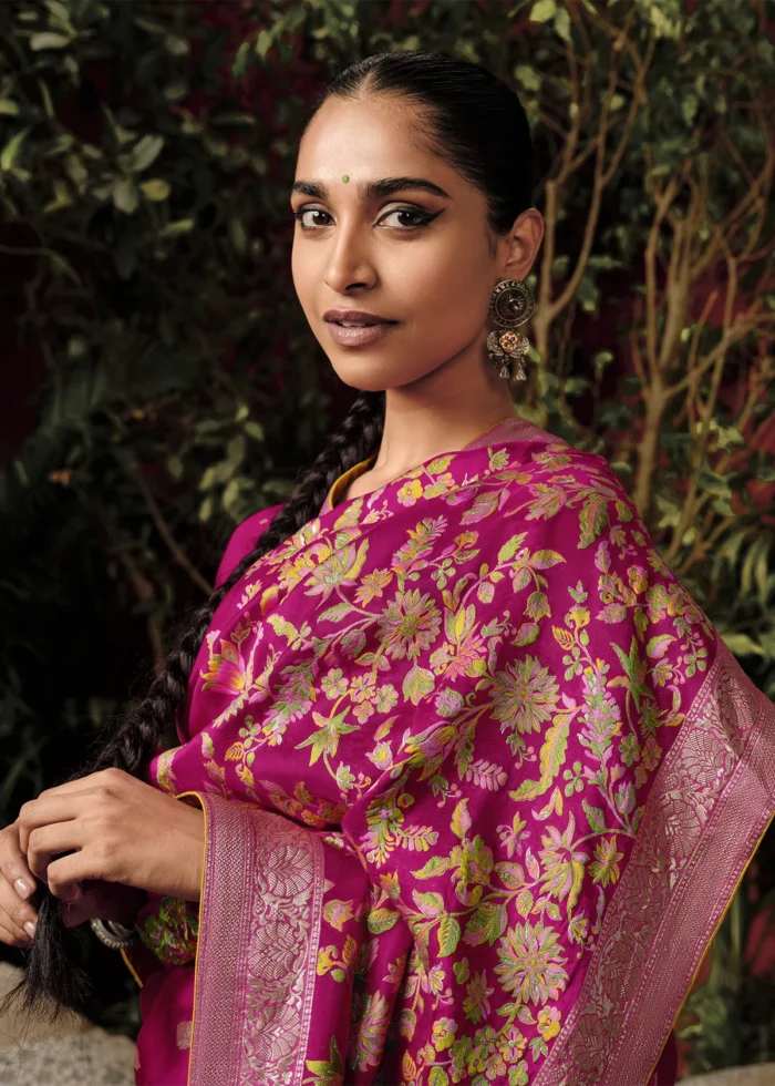 Rani Pink Banarasi Saree with Meenakari