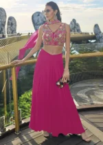 Rani Pink Crop Top & Palazzo Set with Dupatta