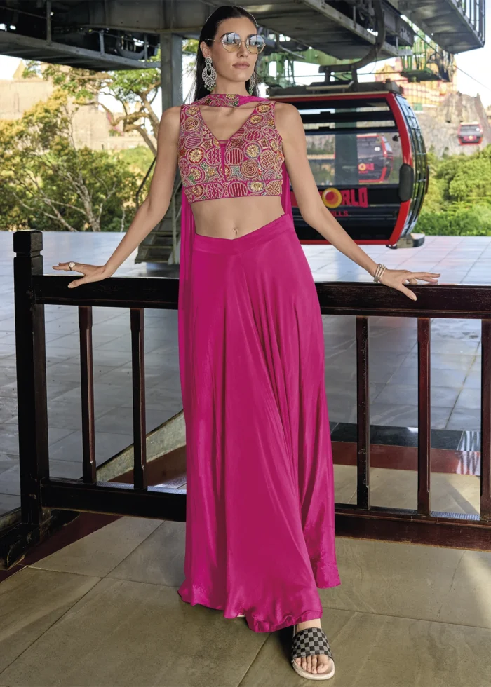 Rani Pink Crop Top & Palazzo Set with Dupatta