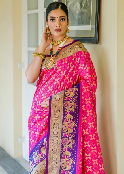 Rani Pink and Purple Banarasi Silk Saree