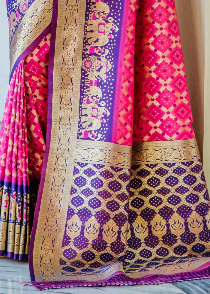 Rani Pink and Purple Banarasi Silk Saree