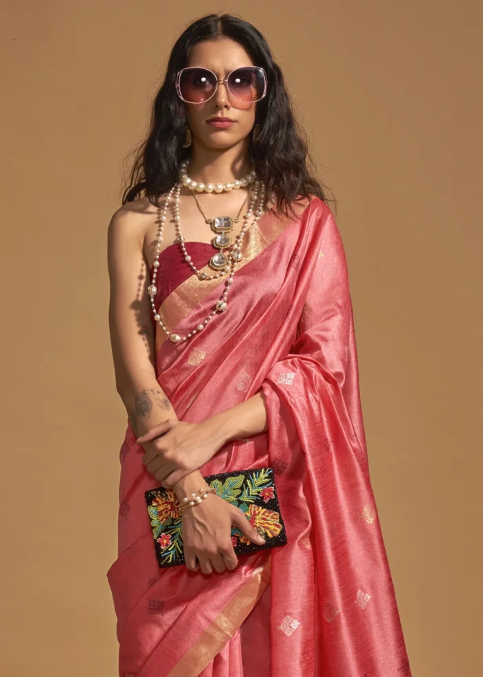 Raspberry Red Banarasi Silk Saree