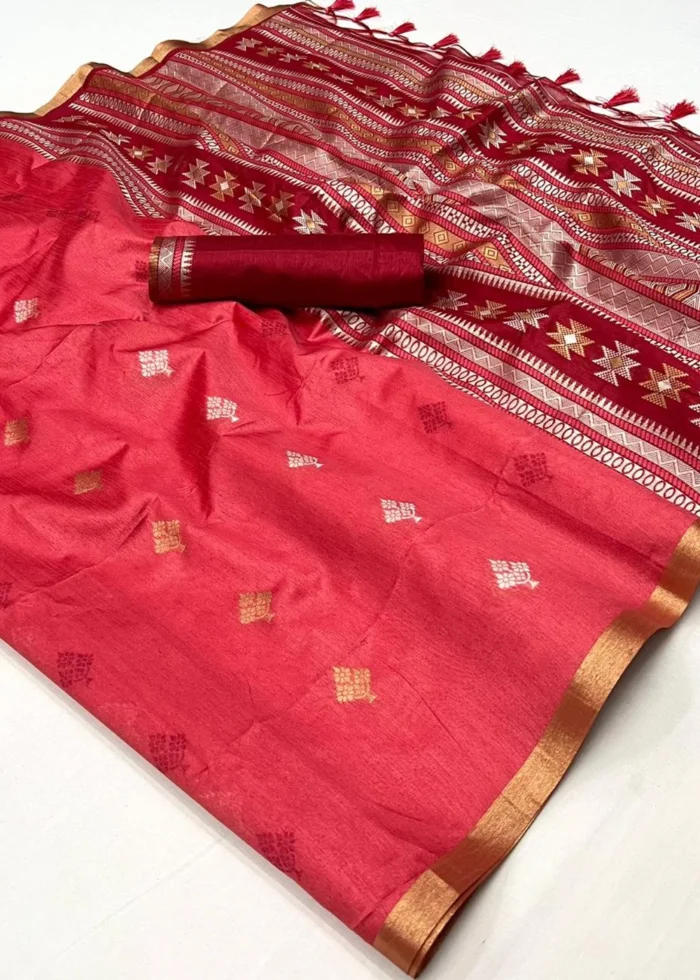 Raspberry Red Banarasi Silk Saree