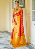 Red and Yellow Banarasi Silk Saree