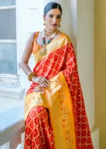 Red and Yellow Banarasi Silk Saree