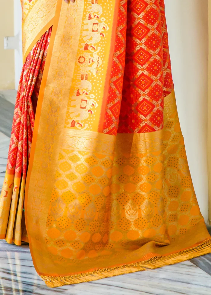 Red and Yellow Banarasi Silk Saree