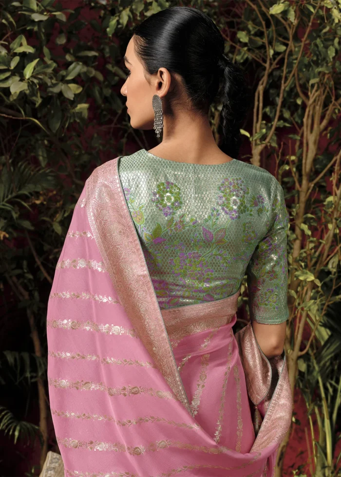 Rose Pink Banarasi Saree with Meenakari