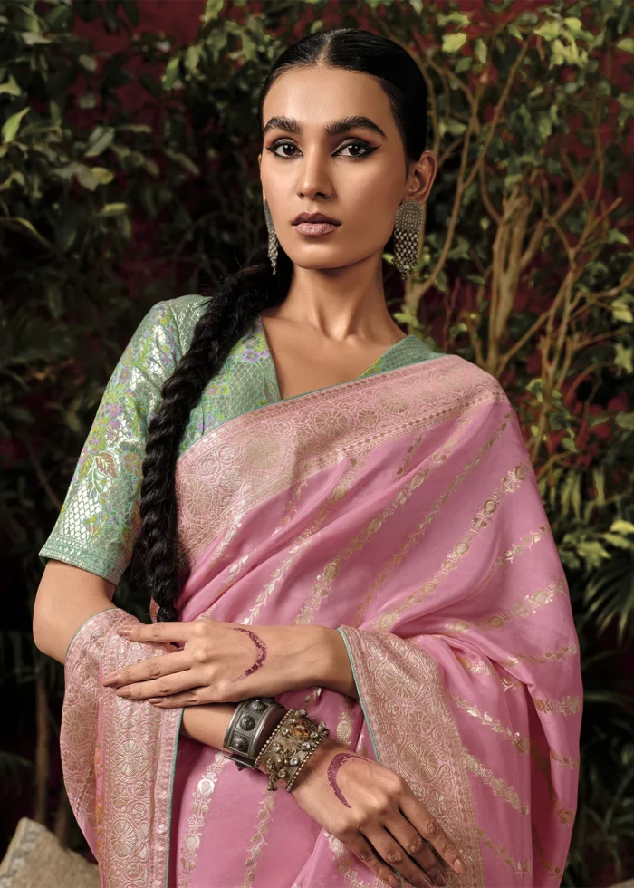 Rose Pink Banarasi Saree with Meenakari