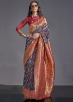 Royal Blue Kashmiri Jamawar Saree with Banarasi Pallu