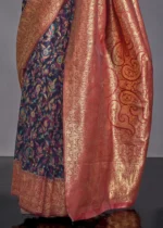 Royal Blue Kashmiri Jamawar Saree with Banarasi Pallu