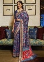 Royal Blue Kashmiri Jamawar Silk Saree