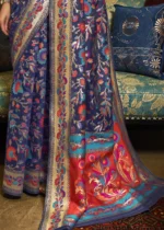 Royal Blue Kashmiri Jamawar Silk Saree