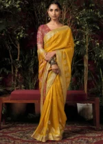 Saffron Yellow Banarasi Saree with Meenakari