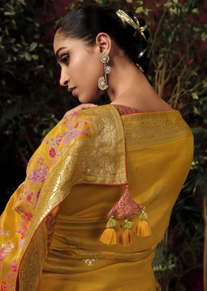 Saffron Yellow Banarasi Saree with Meenakari