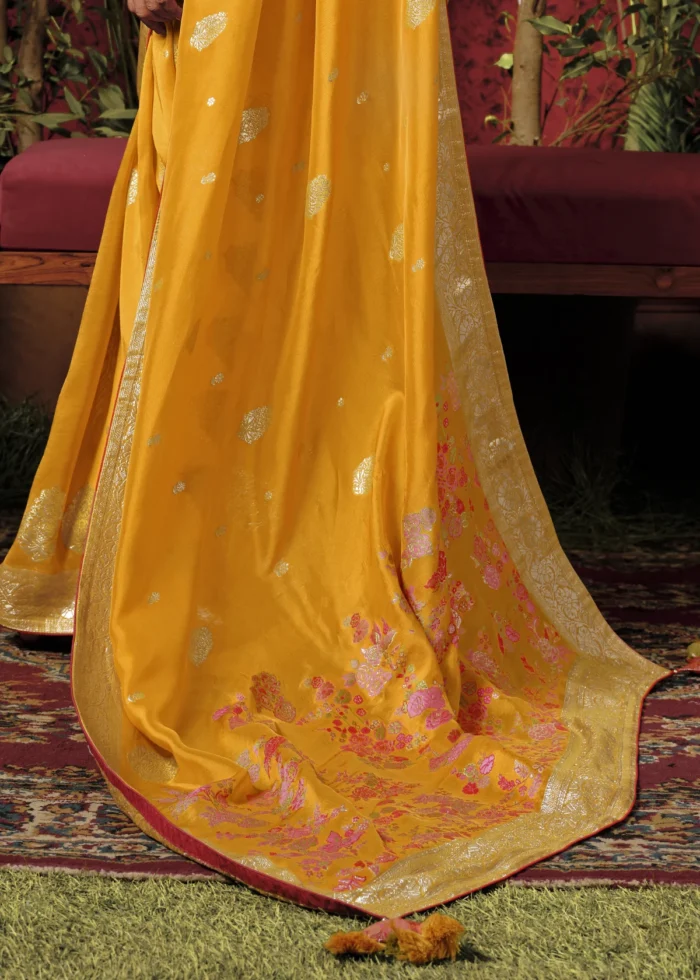 Saffron Yellow Banarasi Saree with Meenakari