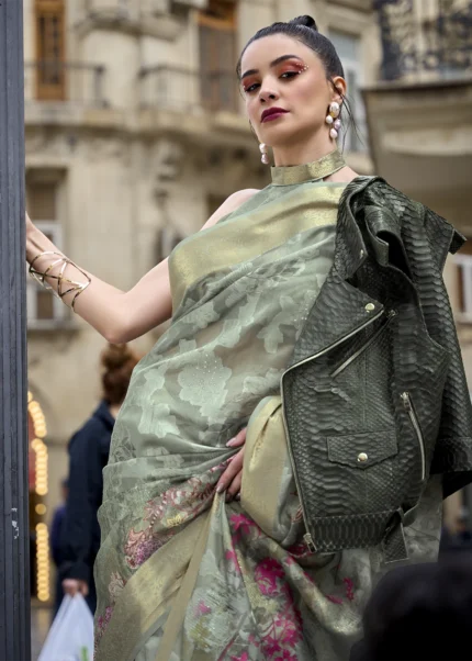 Sage Green Silk Brasso Saree