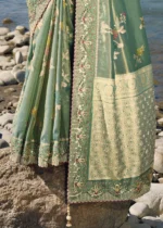 Sea Green Banarasi Saree with Embroidery Work