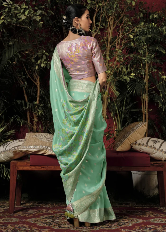 Sea Green Banarasi Saree with Meenakari