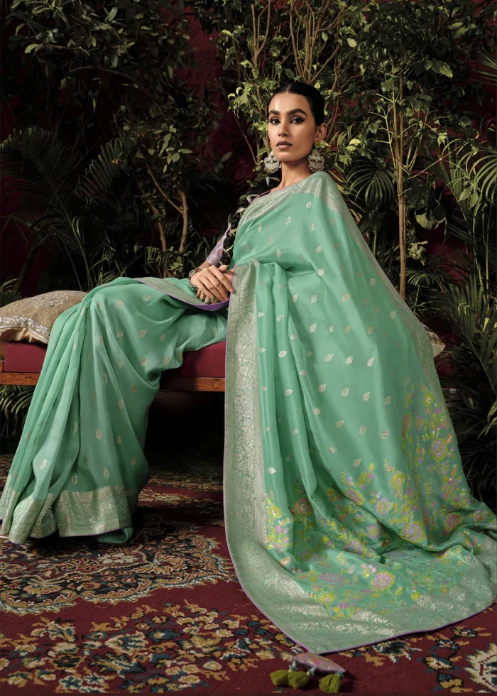 Sea Green Banarasi Saree with Meenakari