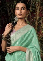 Sea Green Banarasi Saree with Meenakari