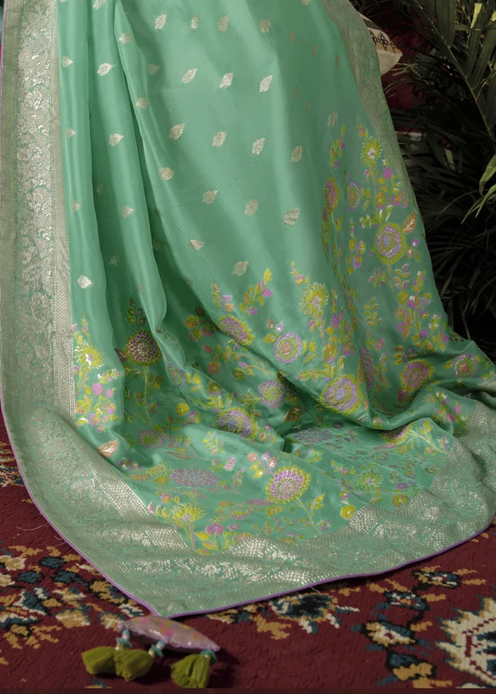 Sea Green Banarasi Saree with Meenakari