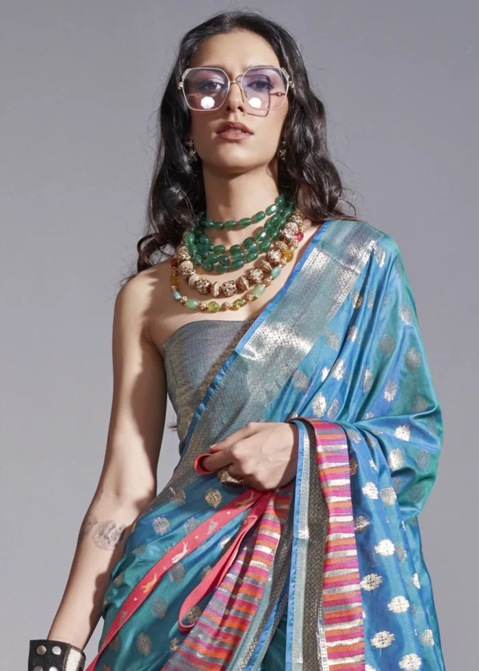 Sky Blue Banarasi Silk Saree