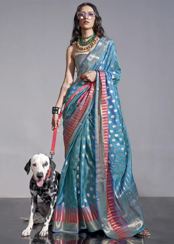 Sky Blue Banarasi Silk Saree