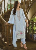 Sky Blue Organza Suit with Embroidery Work