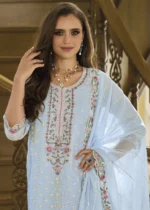 Sky Blue Organza Suit with Embroidery Work