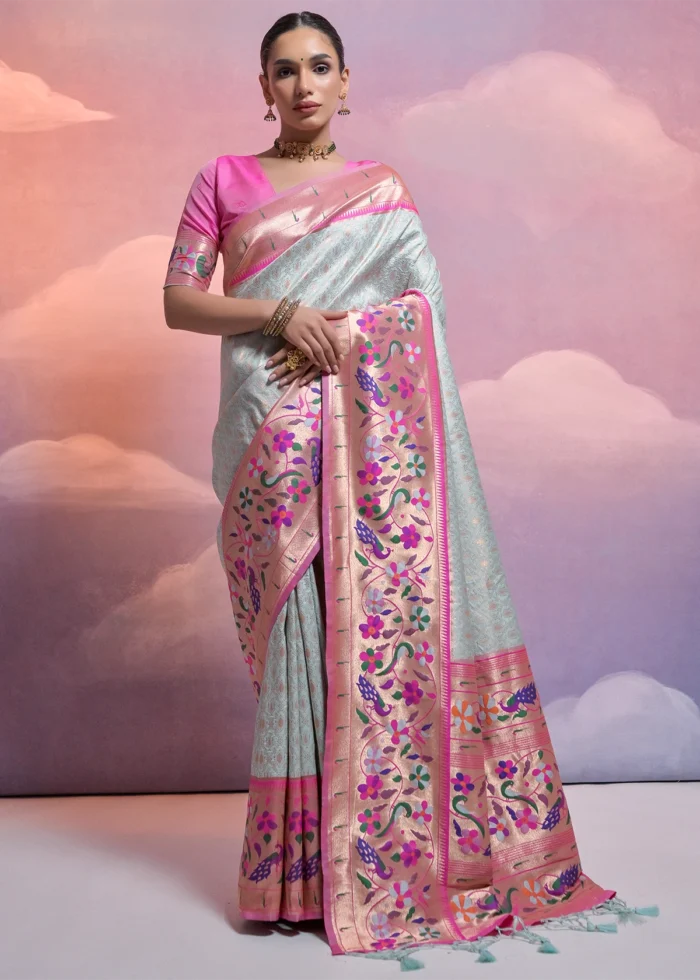 Sky Blue Paithani Silk Saree