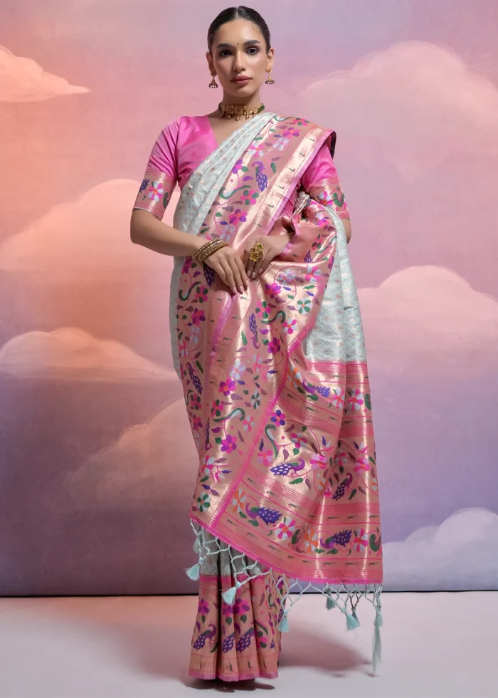 Sky Blue Paithani Silk Saree