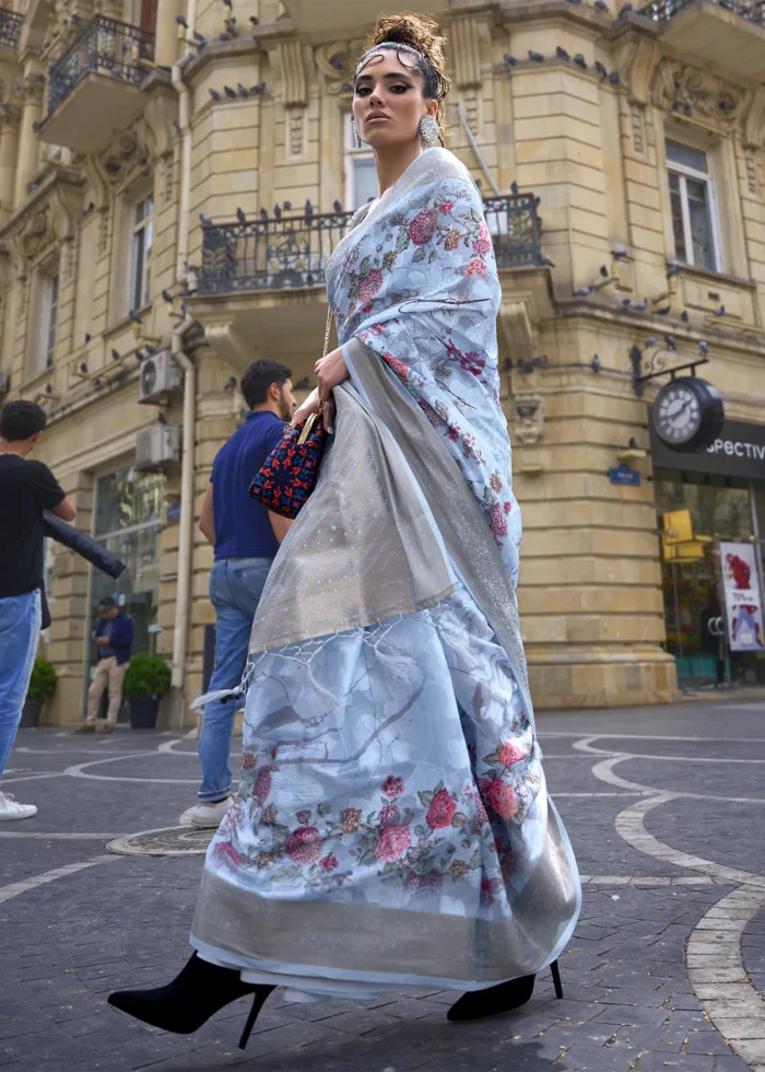 Sky Blue Silk Brasso Saree