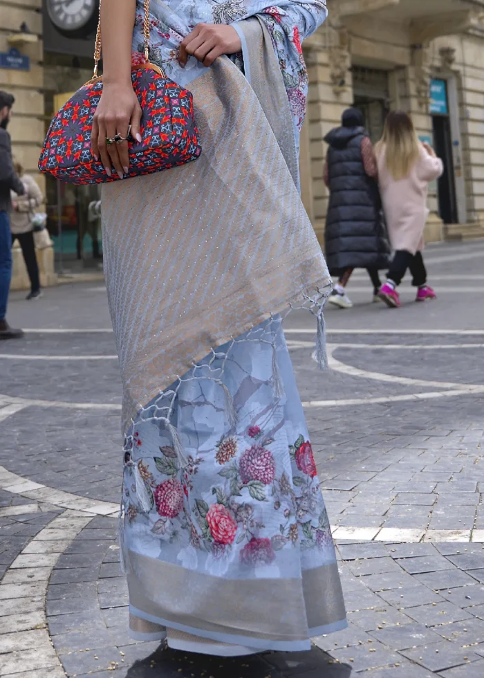 Sky Blue Silk Brasso Saree