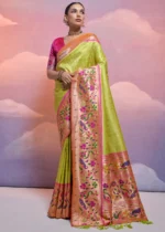 Slime Green Paithani Silk Saree