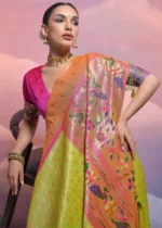 Slime Green Paithani Silk Saree