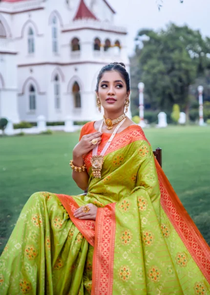 Slime Green Patola Silk Saree