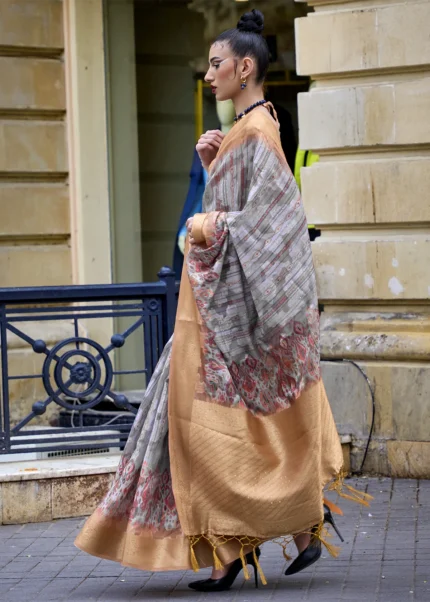 Steel Gray Silk Brasso Saree