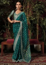 Teal Banarasi Saree with Meenakari