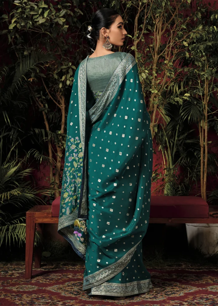 Teal Banarasi Saree with Meenakari