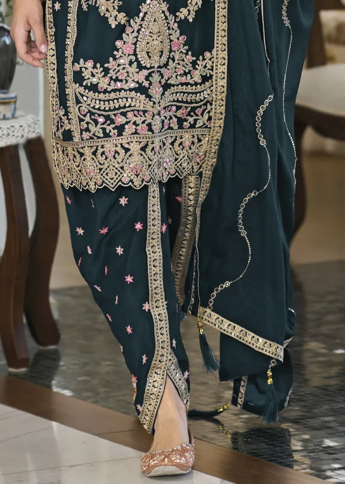 Teal Dhoti Suit with Embroidery Work