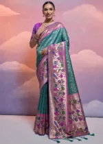 Teal Paithani Silk Saree