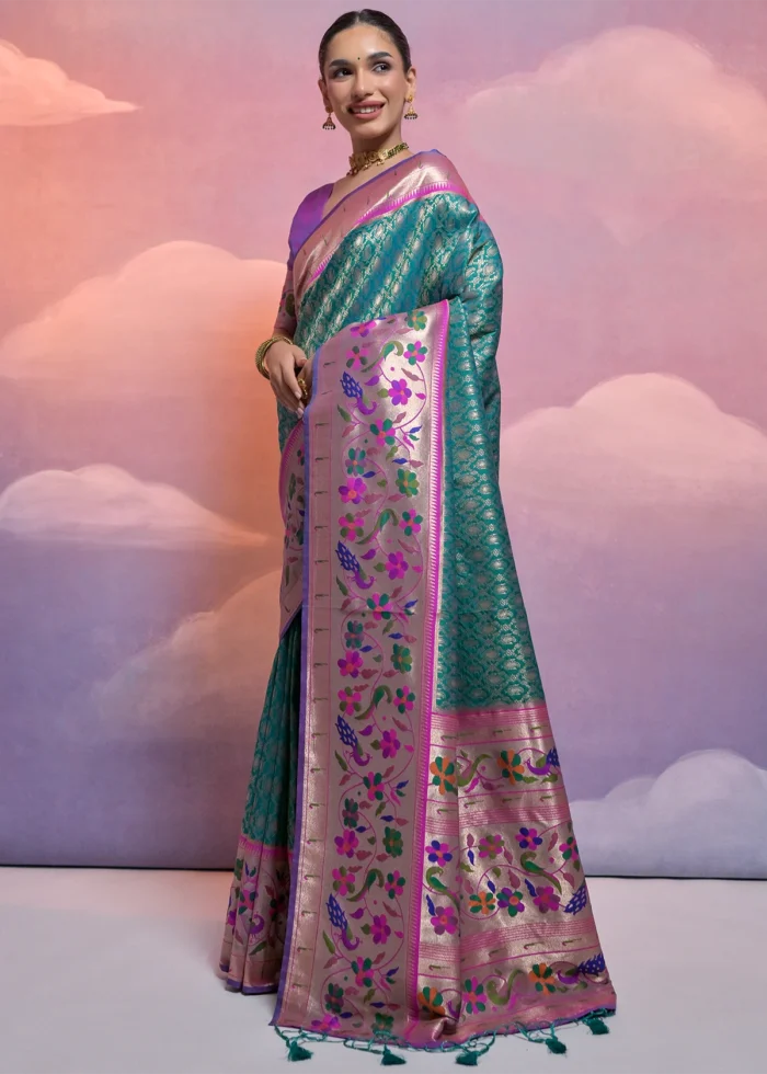 Teal Paithani Silk Saree